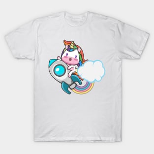 cute unicorn with rocket T-Shirt